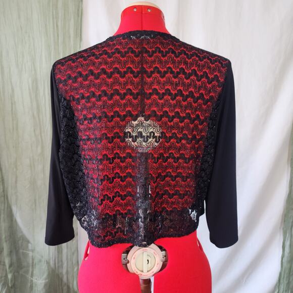 Michelle Lynn Black Lace Bolero Cardigan Stretch Short Size M-L - Picture 3 of 4